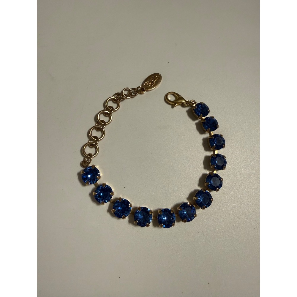 Sorrelli Blue Crystal Tennis Bracelet Gold Tone Adjustable Sapphire Blue 8 Inch